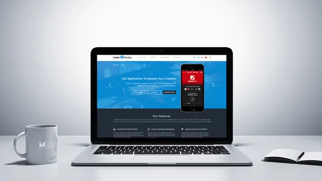 Listen2MyApp broadcasting website on a laptop