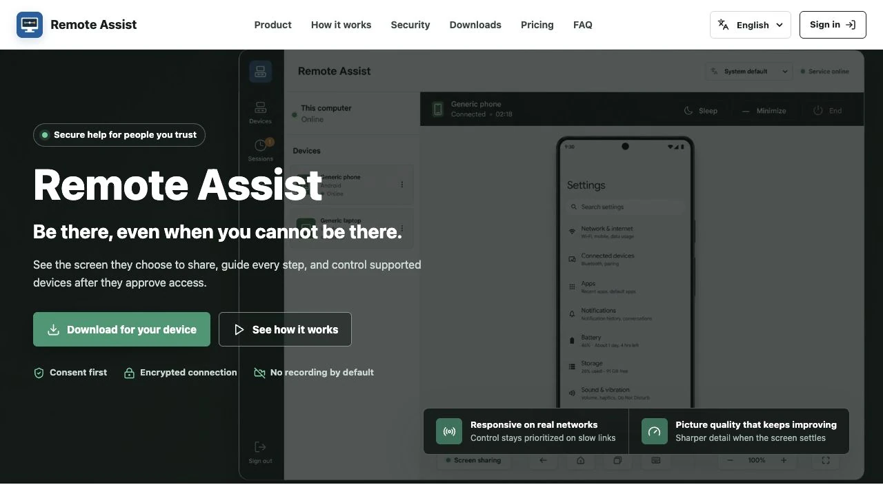 Site Remote Assist avec un aperçu du partage d’écran sur ordinateur